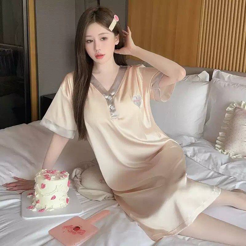 夏季高级感冰丝睡裙带胸垫女款2026新款网红女士睡衣家居服可外穿图片