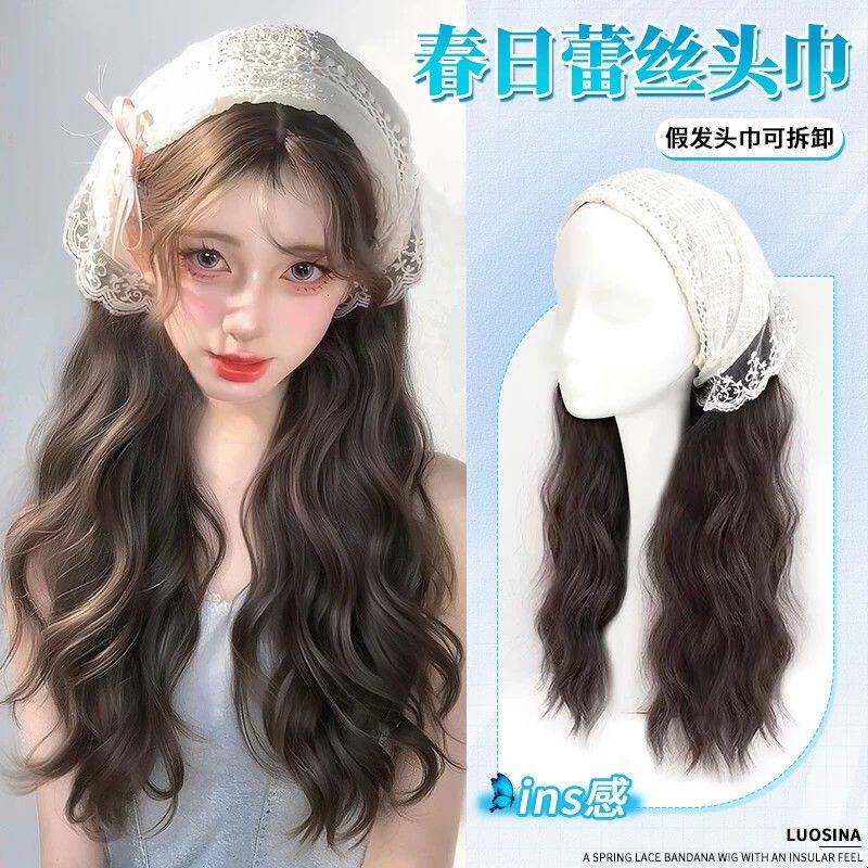 三角巾发箍假发女帽子头发分体ins全头套自然仿真发波纹卷半头套