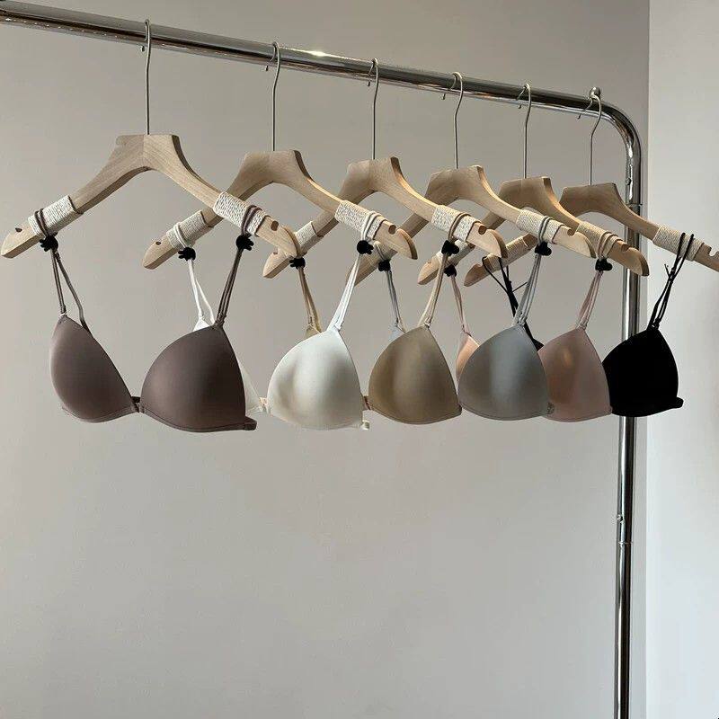 美背内衣女薄款细肩带法式前扣文胸小胸三角杯胸罩光面无痕bra夏