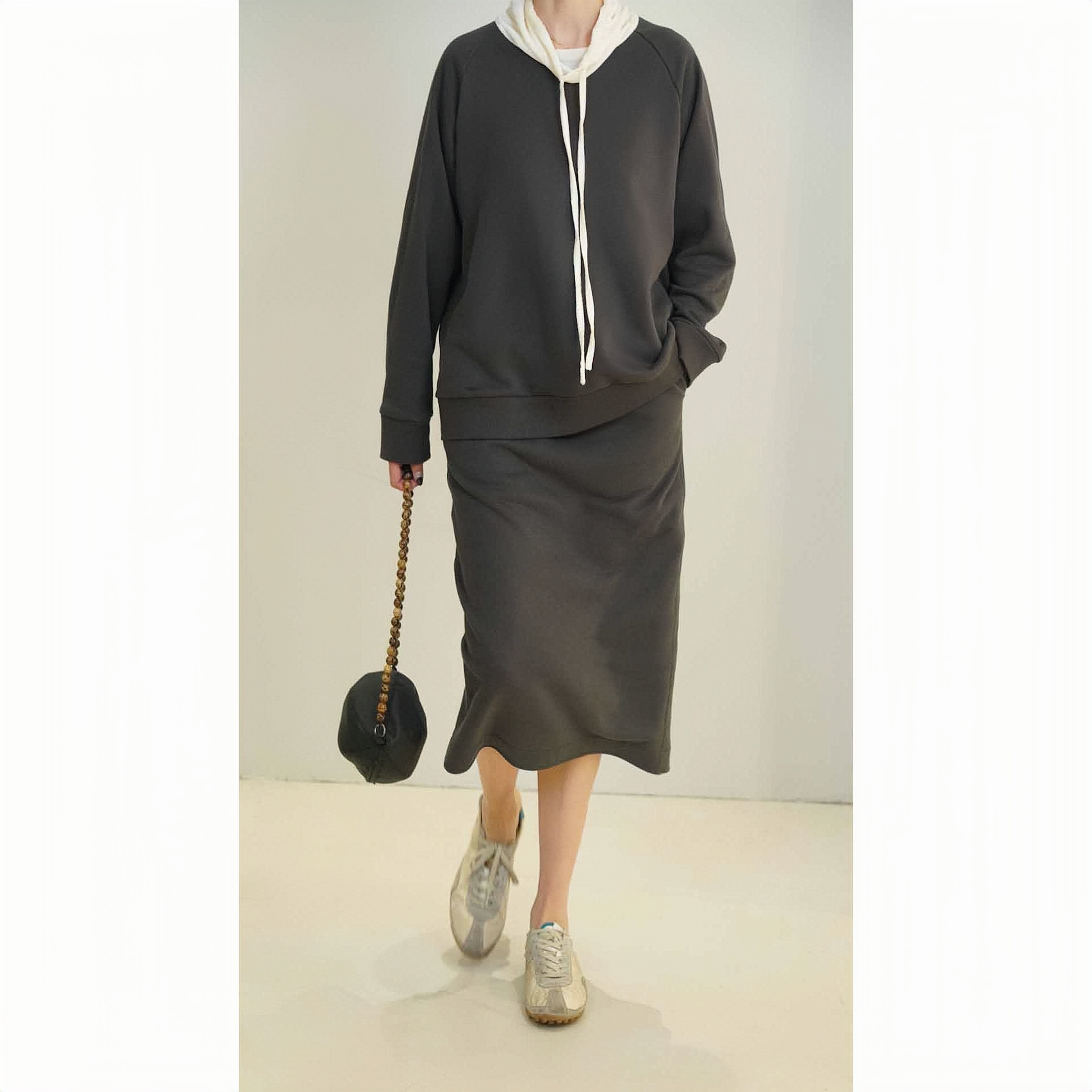 罗莎的拥抱 轻奢有机棉撞色抽绳卫衣女优雅慵懒设计感宽松上衣