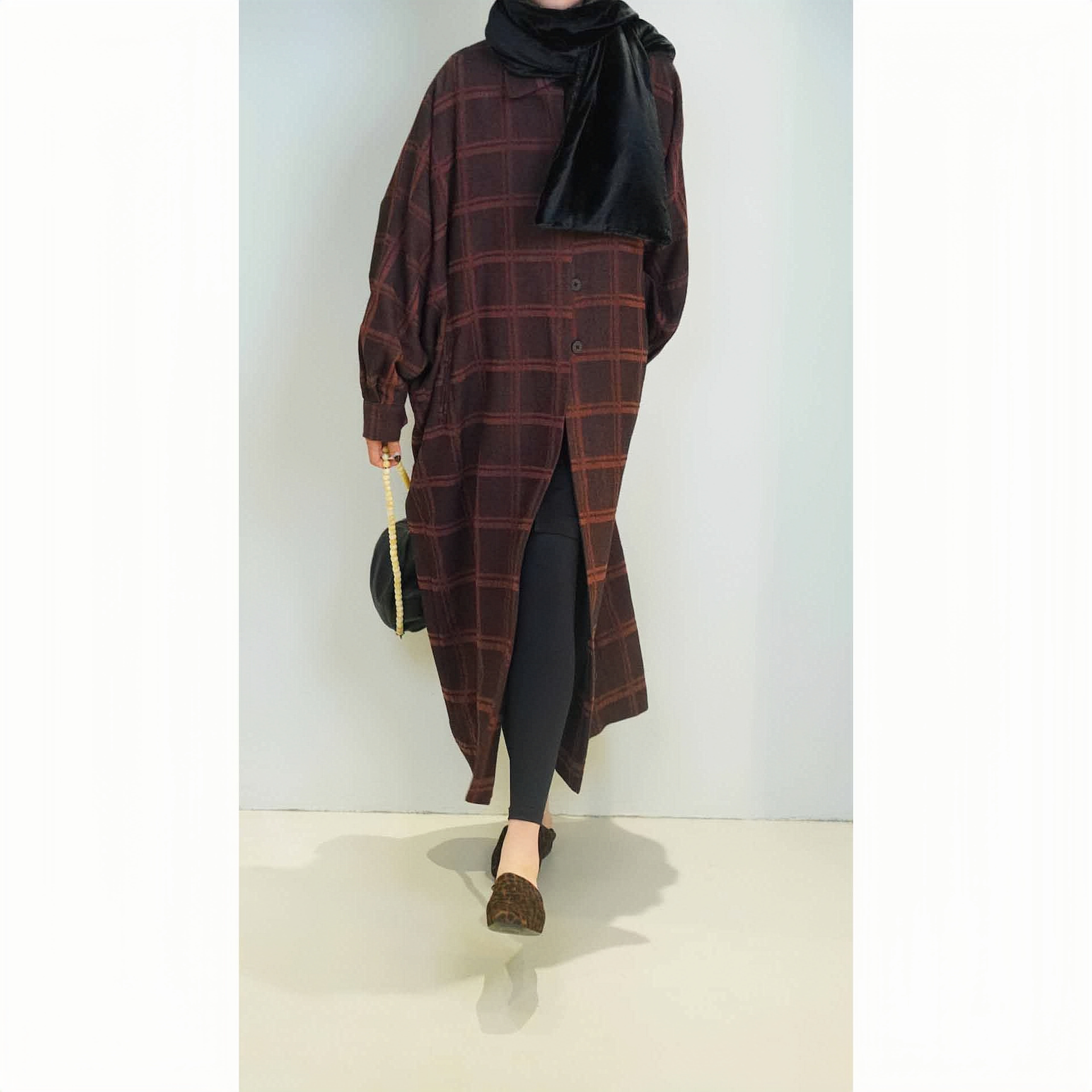 【秀场同款】系列ME英国进口羊毛格纹松弛感斗篷式大衣