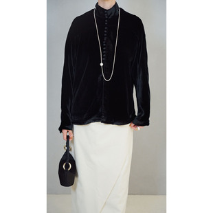 东方美人 丝绒肌理感廓形衬衫髙级气质文艺书卷气前排扣长袖上衣