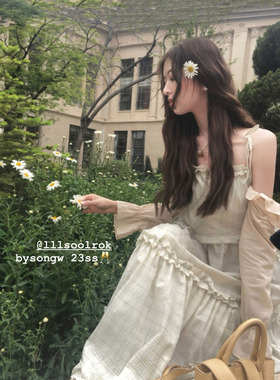 soolrok 松未韵一  设计感可拆卸袖口系带连衣裙温柔风花边吊带裙