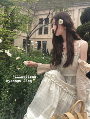 soolrok松未韵一格纹系带连衣裙