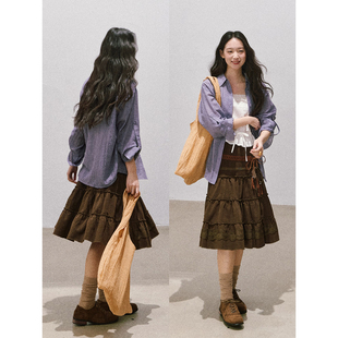 soolrok 松未韵一 紫色格纹长袖微透轻薄款防晒衬衫