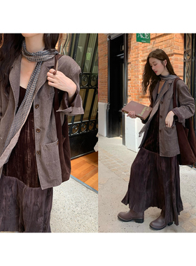 soolrok 松未韵一  墨尔达灯塔   韩系水洗做旧长/短款西装外套