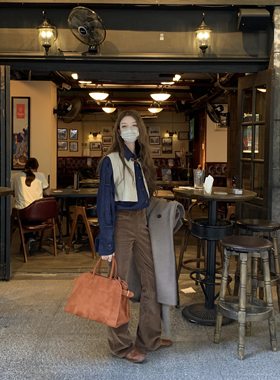 soolrok 松未韵一  咖色灯芯绒长裤女宽松直筒裤垂感显瘦休闲裤