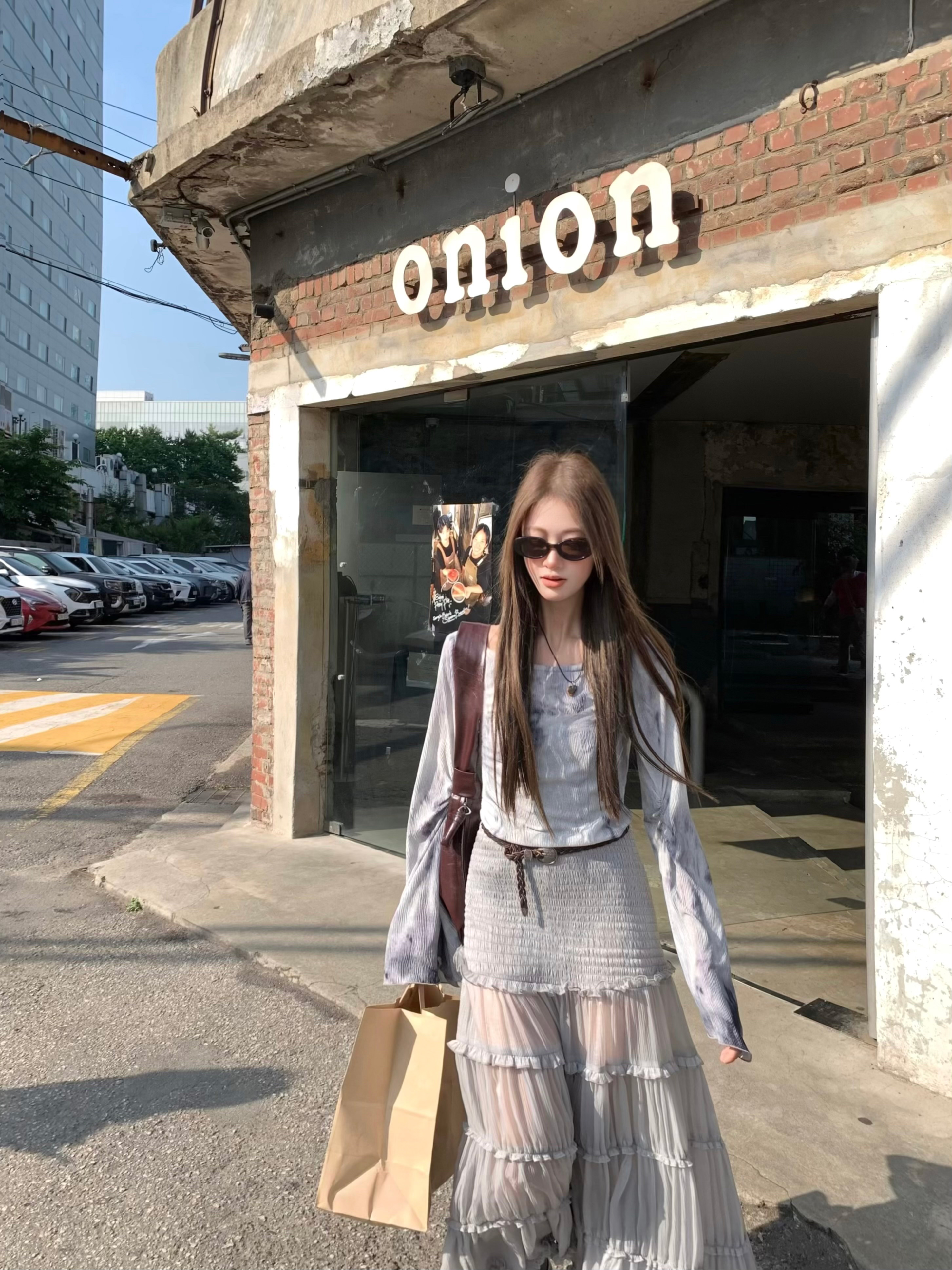 soolrok 松未韵一 迷失Seoul 假两件设计感晕染拼接连衣裙夏长裙