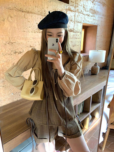 soolrok百搭泡泡袖吊带套装