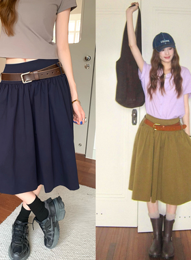 soolrok 松未韵一 两色宽松显白天丝半身裙女高腰遮胯显瘦长半裙