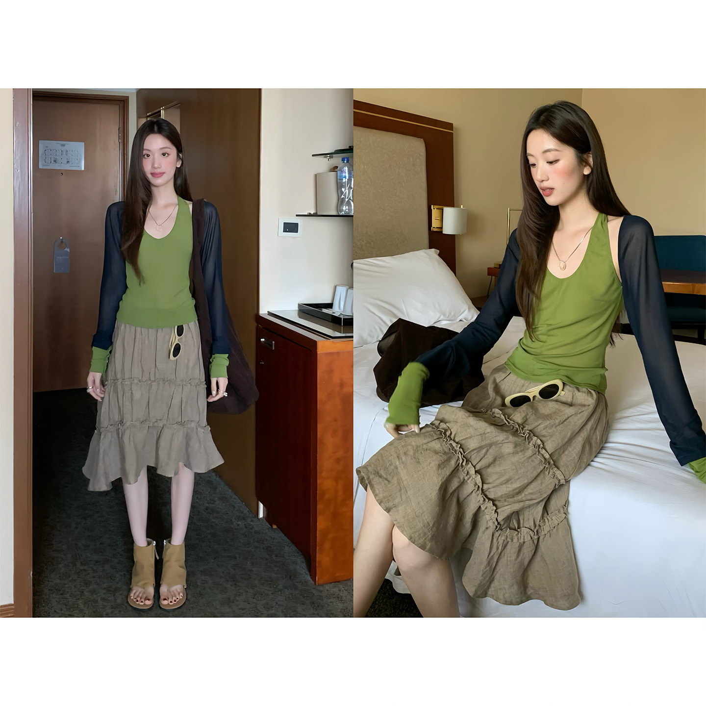 松未韵一不规则裙摆亚麻半身裙