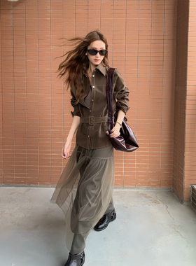 soolrok 松未韵一  磨砂麂皮收腰系带美拉德气质夹克外套