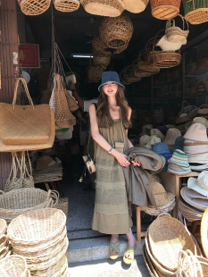 soolrok 松未韵一  五时姜香 两色直筒吊带连衣裙女系带显瘦长裙