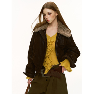 soolrok 松未韵一  90白鸭绒可拆卸毛领 重工做旧翻领羽绒服外套