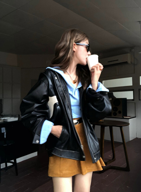 soolrok 松未韵一 大连帽衬衫女蓝白色条纹v领设计感内搭短款上衣