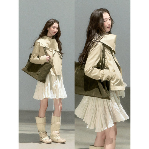 韩系设计立领罗马街区风衣女