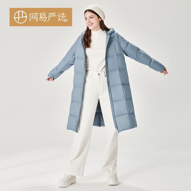 网易严选 轻羽系列 方格长款 女式连帽羽绒服 4004698 凑单折后¥260.1 三色可选