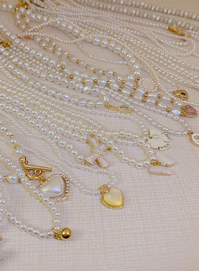 法式珍珠项链女复古蝴蝶结吊坠小众流苏锁骨链轻奢高级珍珠链饰品