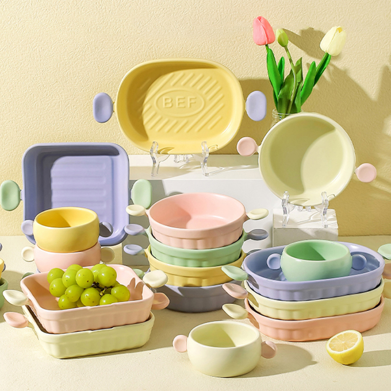 陶瓷双耳烤盘焗饭烤碗好看的盘子早餐碗沙拉碗微波炉烤箱烘焙专用