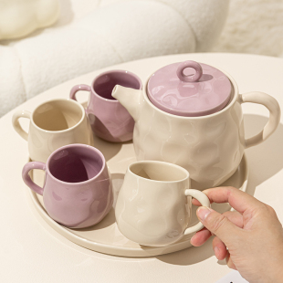 家用轻奢简约客厅乔迁新居茶壶茶具茶杯凉水壶 奶油系陶瓷水杯套装