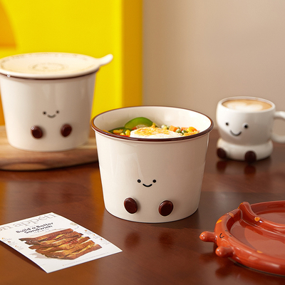 胖脚丫陶瓷泡面碗带盖水果沙拉碗