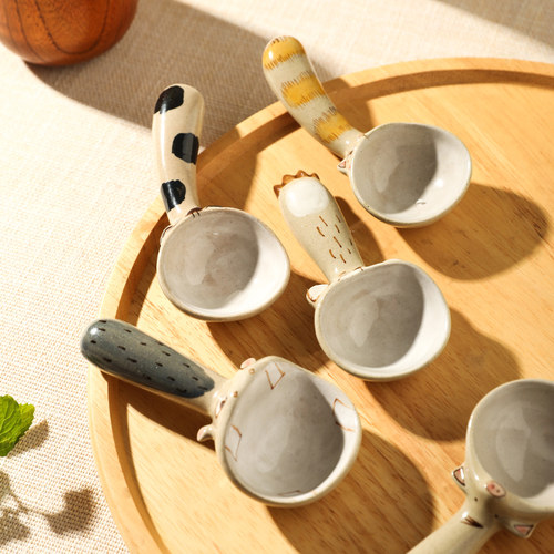 日式陶瓷勺创意手工可爱卡通动物汤勺粥勺家用汤匙勺子汤匙小勺子