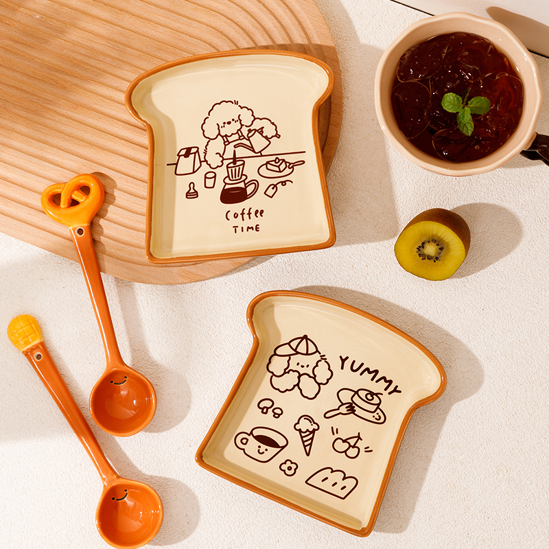 吐司面包小狗插画陶瓷餐盘点心盘