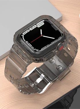适用苹果applewatch10/9手表表带iwatchS11透明S9保护壳7冰川一体Ultra2运动S8手表带SE硅胶S7男女款S6配件S5