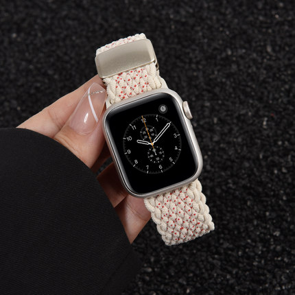 适用苹果手表iwatch9/8/7/6代编织S9尼龙表带S8苹果手表ultra弹力回环applewatchs男女SE2智能磁吸扣运动配件