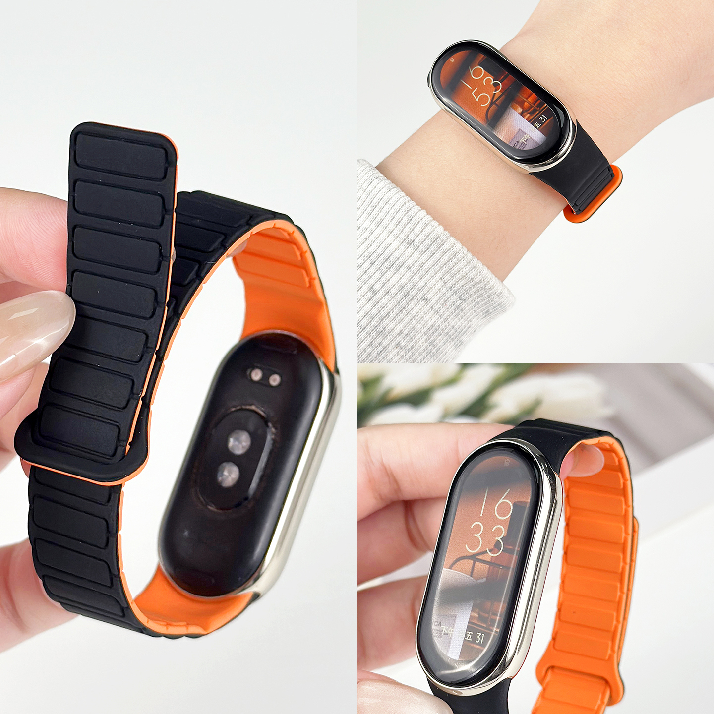 适用小米手环10/9/8硅胶磁吸表带