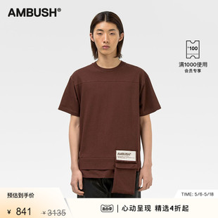 T恤 AMBUSH男女同款 棕色腰袋拼接可折叠收纳圆领短袖