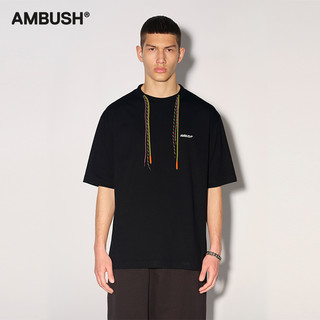 AMBUSH男女同款黑色多抽绳缀饰LOGO刺绣圆领短袖T恤
