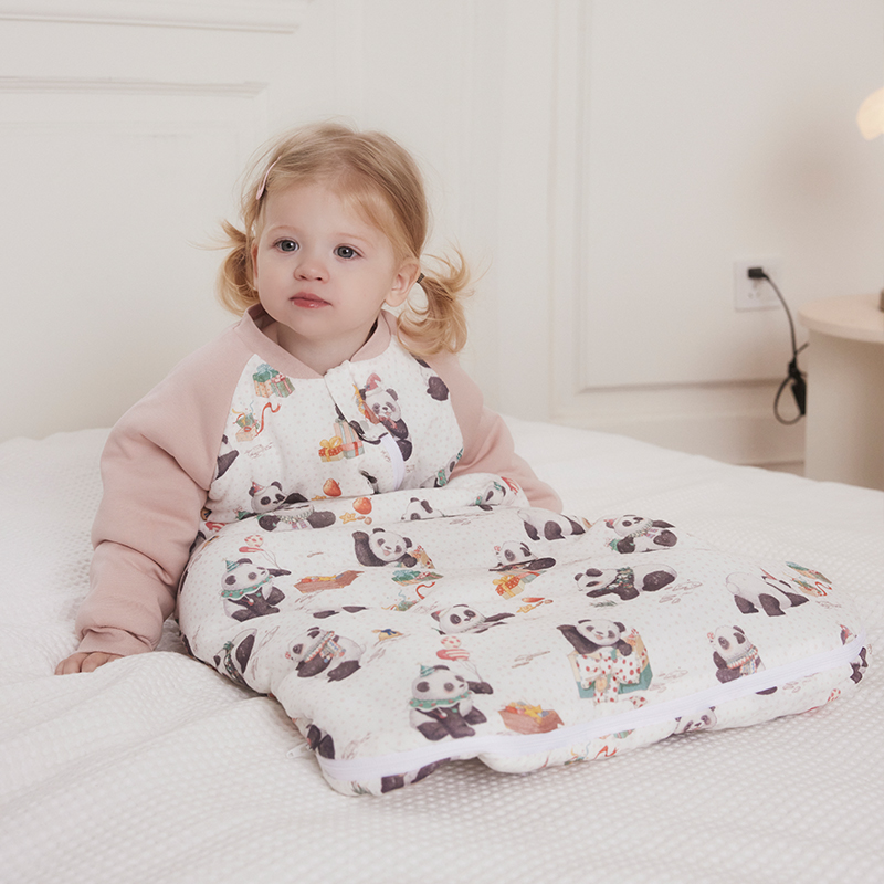 721星球竹棉纱布婴儿睡袋秋冬宝宝一体式包腿夹棉加厚防寒