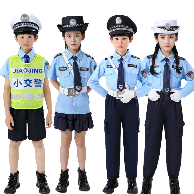 儿童警察服小交警服警官交通装备角色扮演幼儿园男孩帽警辅警长服