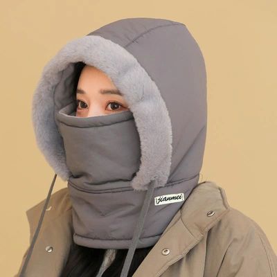 冬季保暖雷锋帽加绒加厚护耳防寒围脖一体防风骑行帽男女同款帽子
