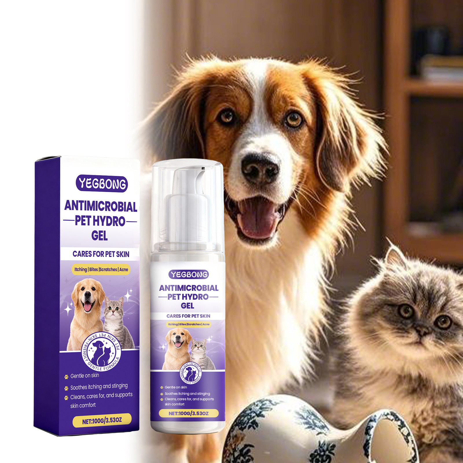 Yegbong 宠物皮肤护理凝胶猫狗皮肤清洁舒适温和保湿滋润日常护理