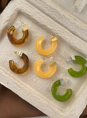 娜扎同款醉舟扭转三色树脂耳环轻奢高级感小众独特设计复古耳饰