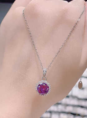 紫色锆石圆形吊坠项链2025新款高级感时尚锁骨链轻奢通勤百搭颈链
