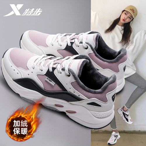 特步棉鞋加绒加厚运动鞋