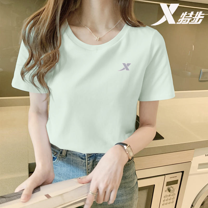 特步短袖女T恤冰丝薄款2023夏季新款半袖潮宽松圆领速干运动上衣
