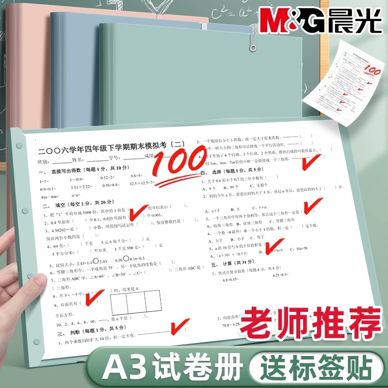 晨光A3试卷收纳袋莫兰迪文