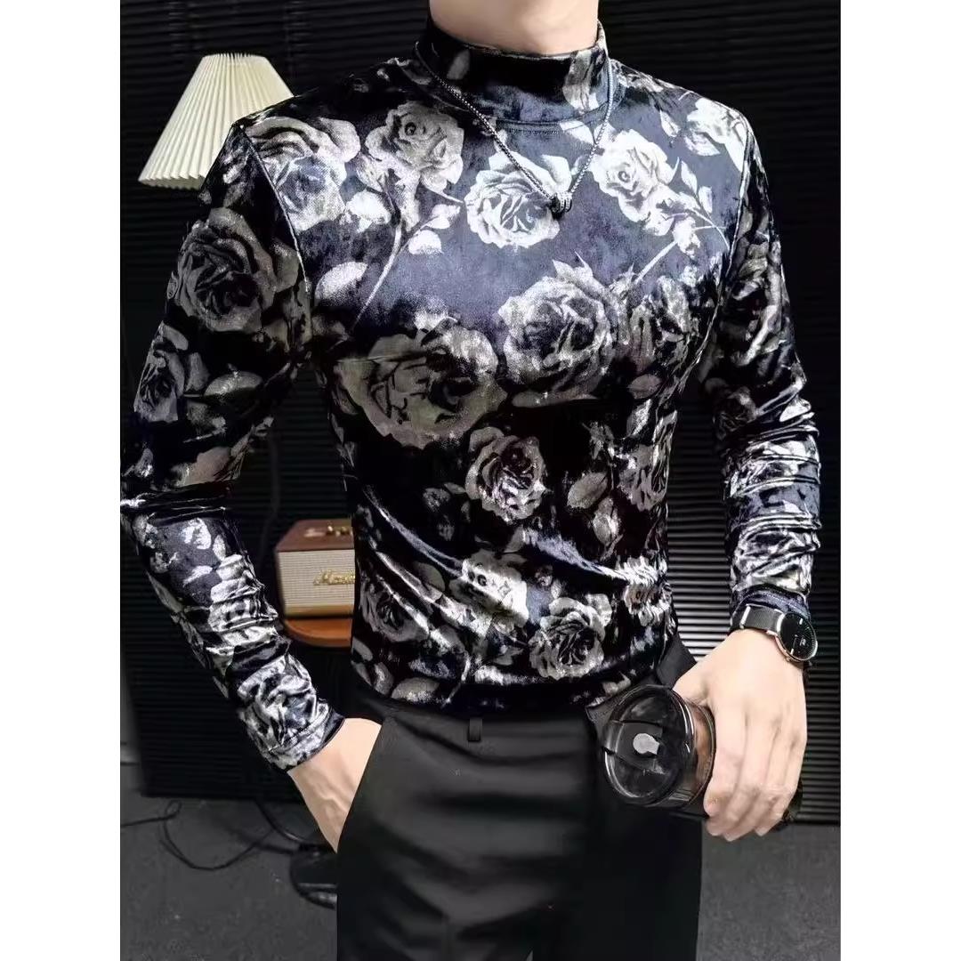 金丝绒中领卫衣男士秋季新款半高卫衣