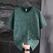 t桖衫 高端夏季 圆领老钱风短袖 体恤男痞帅流星雨印花T恤打底衫 半袖