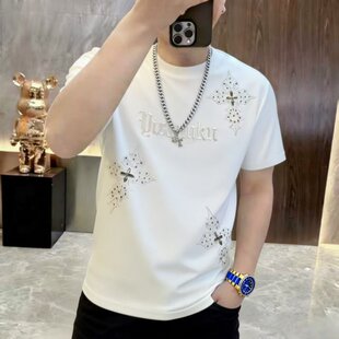 轻奢宽松刺绣体恤 T恤圆领重工满天星钻半袖 新年潮牌高品男士 短袖