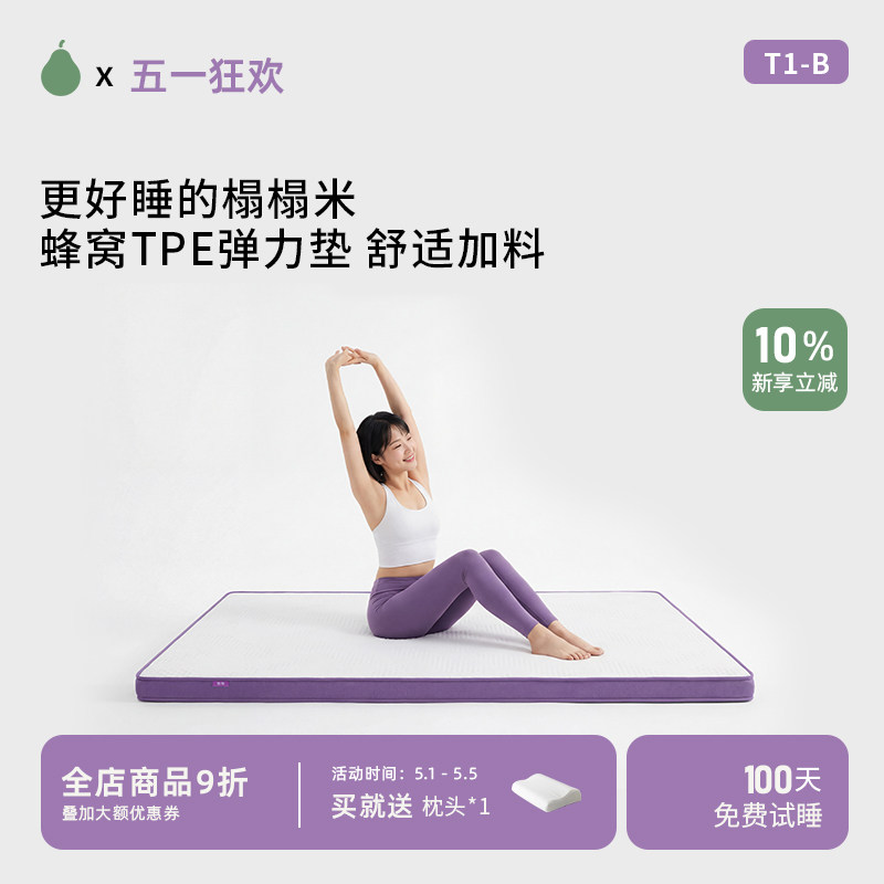 甜梨tpe榻榻米床垫薄款记忆棉护脊学生宿舍海绵软垫可拆洗