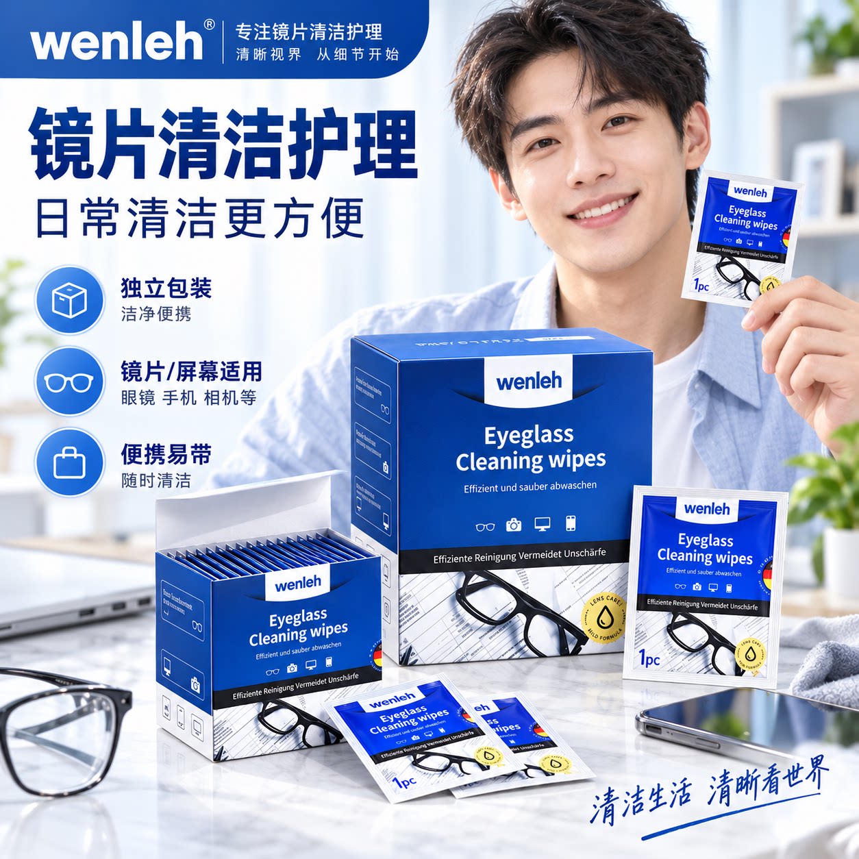 眼镜清洁湿巾一次性专用湿纸巾不伤镜片大尺寸专业擦眼镜布镜头纸