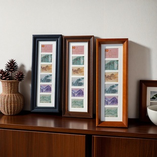 实木人民币相框大好河山中古黑色相框六连框增财多金摆台送礼钱币