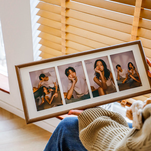 长条实木三宫格相框定制洗照片来图打印送情侣手工礼物
