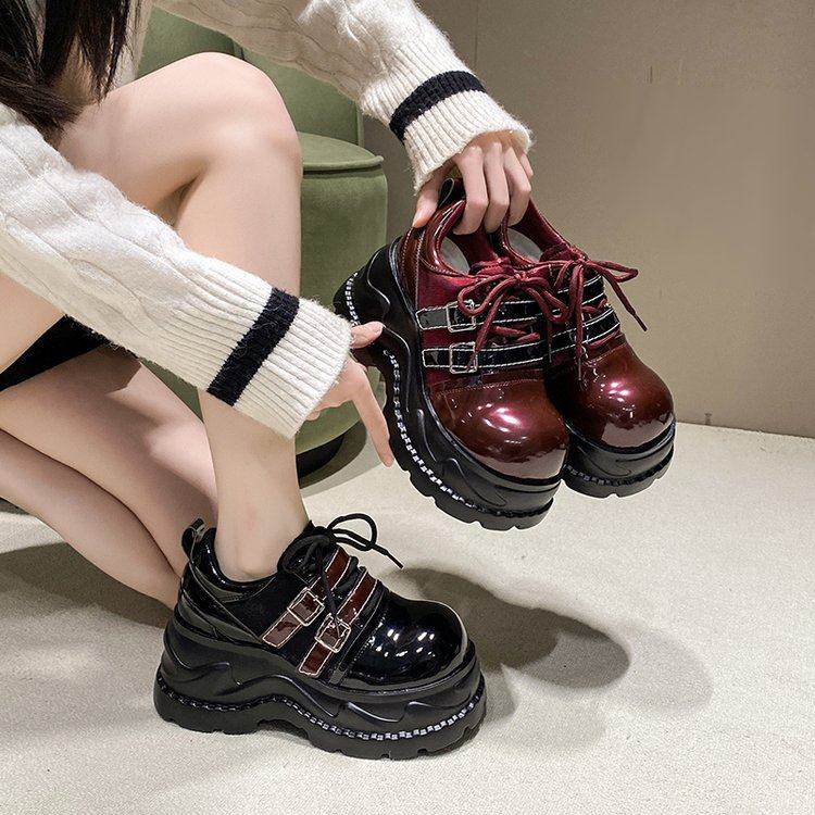 2026春季新款深口单鞋松糕底网纱橡胶圆头系带红色增高鞋女,女鞋,深口单鞋,淘宝优惠券,粉丝福利购,淘宝优惠卷