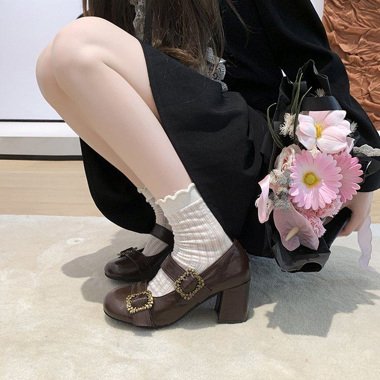 2026春季新款深口单鞋高跟(5-8cm)圆头PU粗跟单鞋橡胶魔术贴2026,女鞋,深口单鞋,淘宝优惠券,粉丝福利购,淘宝优惠卷